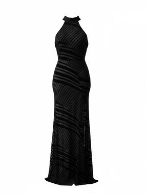 BCBG Black Striped Halter Maxi Gown